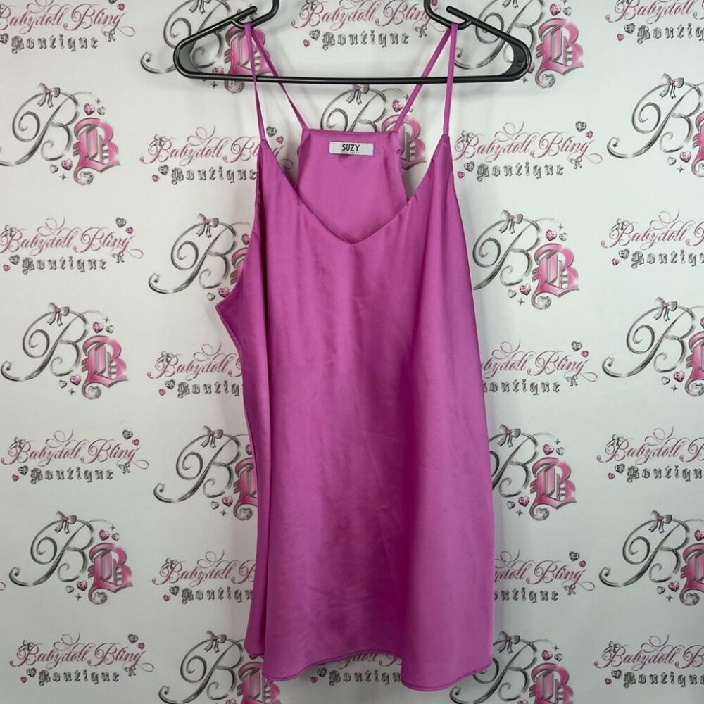 Suzy shier tank top camisole shiny shimmer bright Pink Cami Top